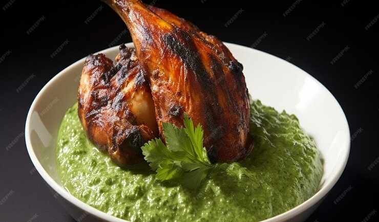 1/2 poulet braisé à la sauce verte